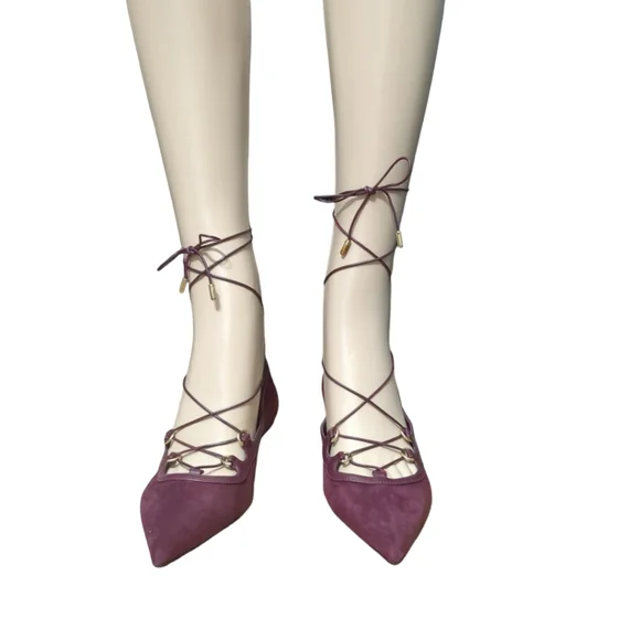 Michael Kors Lace Up Tabby Flats in Burgundy Suede Dark red size 8 - Picture 4 of 15